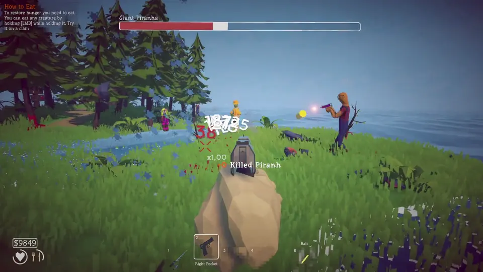 A How to Fish combat scene used to test modified weapon behavior