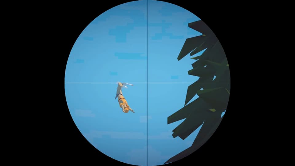 A How to Fish player flying above an island with unofficial modifications active